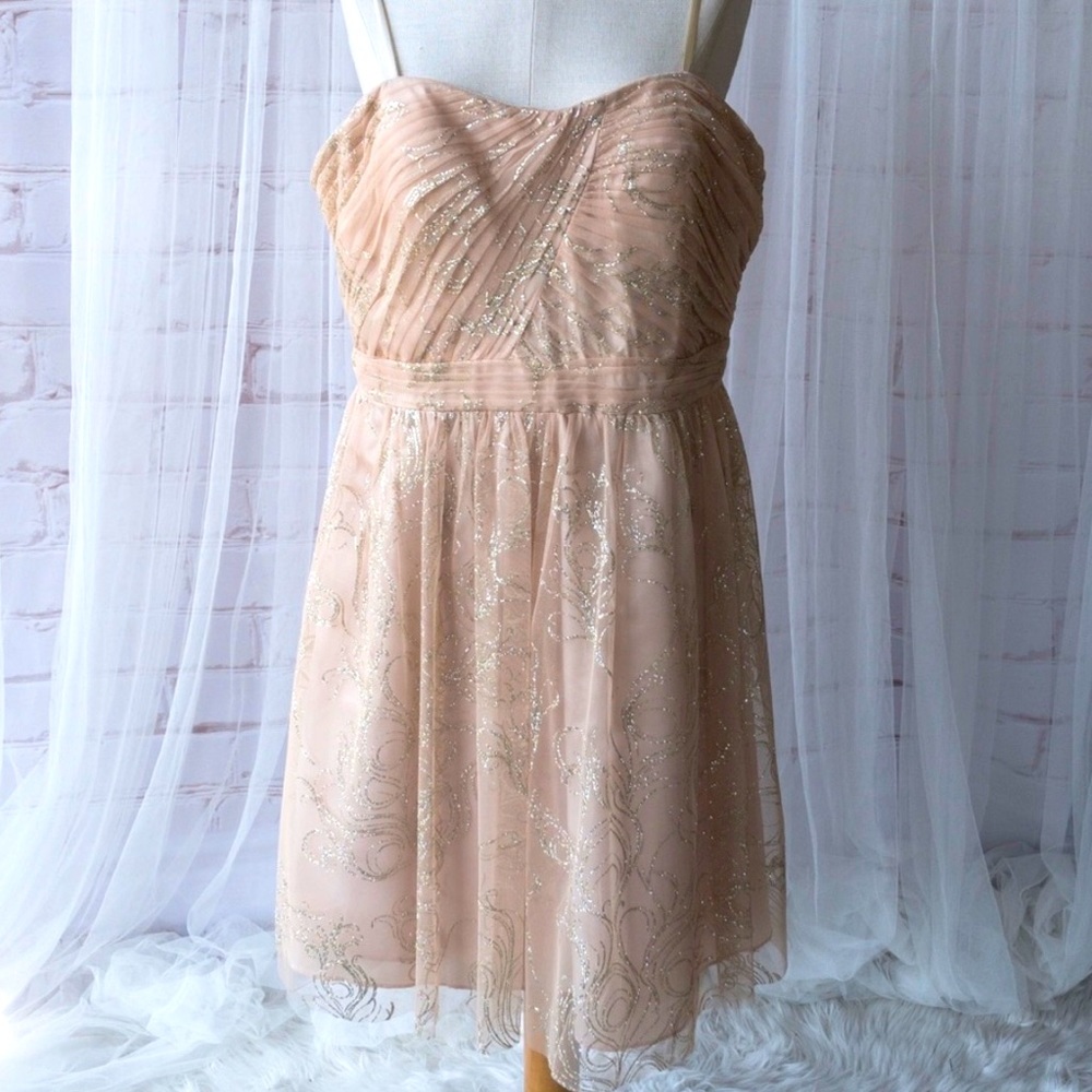 Hailey by Adrianna Papell Peach/Silver Detail Dress from Melanie Lyne Si…